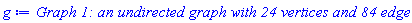 GRAPHLN(undirected, unweighted, [1, 2, 3, 4, 5, 6, 7, 8, 9, 10, 11, 12, 13, 14, 15, 16, 17, 18, 19, 20, 21, 22, 23, 24], Array(1..24, {(1) = {2, 3, 4, 5, 7, 9, 11}, (2) = {1, 3, 5, 6, 7, 12, 14}, (3) = {1, 2, 4, 7, 8, 9, 16}, (4) = {1, 3, 5, 9, 10, 11, 17}, (5) = {1, 2, 4, 6, 11, 12, 19}, (6) = {2, 5, 7, 12, 13, 14, 21}, (7) = {1, 2, 3, 6, 8, 14, 15}, (8) = {3, 7, 9, 14, 15, 16, 22}, (9) = {1, 3, 4, 8, 10, 16, 17}, (10) = {4, 9, 11, 17, 18, 19, 23}, (11) = {1, 4, 5, 10, 12, 18, 19}, (12) = {2, 5, 6, 11, 13, 19, 20}, (13) = {6, 12, 14, 19, 20, 21, 24}, (14) = {2, 6, 7, 8, 13, 15, 21}, (15) = {7, 8, 14, 16, 21, 22, 24}, (16) = {3, 8, 9, 15, 17, 22, 23}, (17) = {4, 9, 10, 16, 18, 22, 23}, (18) = {10, 11, 17, 19, 20, 23, 24}, (19) = {5, 10, 11, 12, 13, 18, 20}, (20) = {12, 13, 18, 19, 21, 23, 24}, (21) = {6, 13, 14, 15, 20, 22, 24}, (22) = {8, 15, 16, 17, 21, 23, 24}, (23) = {10, 16, 17, 18, 20, 22, 24}, (24) = {13, 15, 18, 20, 21, 22, 23}}), `GRAPHLN/table/1`, 0)