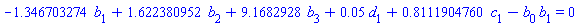 -1.346703274*b[1]+1.622380952*b[2]+9.1682928*b[3]+0.5e-1*d[1]+.8111904760*c[1]-1.0*b[0]*b[1] = 0