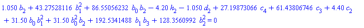 1.050*b[2]+43.27528116*b[1]^2+86.55056232*b[0]*b[2]-4.20*h[2]-1.050*d[2]+27.19873066*c[4]+61.43806746*c[3]+4.40*c[2]+31.50*b[0]*b[1]^2+31.50*b[0]^2*b[2]+192.5341488*b[1]*b[3]+128.3560992*b[2]^2 = 0