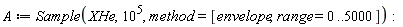 A := Sample(XHe, 10^5, method = [envelope, range = 0 .. 5000])