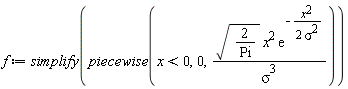 f := simplify(piecewise(x < 0, 0, sqrt(2/Pi)*x^2*exp(-x^2/(2*sigma^2))/sigma^3))