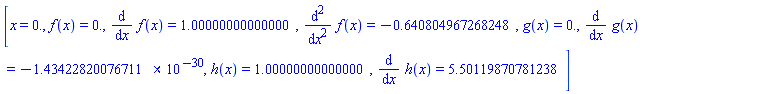 [x = 0., f(x) = HFloat(0.0), diff(f(x), x) = HFloat(1.0000000000000002), diff(diff(f(x), x), x) = HFloat(-0.6408049672682483), g(x) = HFloat(0.0), diff(g(x), x) = HFloat(-1.4342282007671064e-30), h(x) = HFloat(1.0000000000000002), diff(h(x), x) = HFloat(5.5011987078123825)]