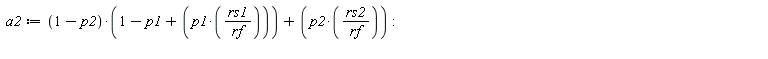 a2 := (1-p2)*(1-p1+p1*rs1/rf)+p2*rs2/rf