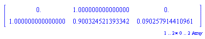 Matrix(2, 3, {(1, 1) = 0., (1, 2) = 1.000000000000000, (1, 3) = 0., (2, 1) = 1.000000000000000, (2, 2) = .9003245213933421, (2, 3) = 0.9025791441096123e-1})