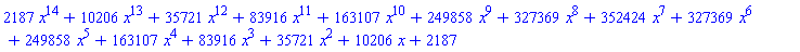 2187*x^14+10206*x^13+35721*x^12+83916*x^11+163107*x^10+249858*x^9+327369*x^8+352424*x^7+327369*x^6+249858*x^5+163107*x^4+83916*x^3+35721*x^2+10206*x+2187