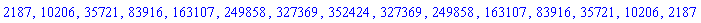 2187, 10206, 35721, 83916, 163107, 249858, 327369, 352424, 327369, 249858, 163107, 83916, 35721, 10206, 2187