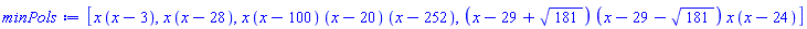 [x*(x-3), x*(x-28), x*(x-100)*(x-20)*(x-252), (x-29+181^(1/2))*(x-29-181^(1/2))*x*(x-24)]