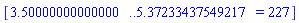 [HFloat(3.5) .. HFloat(5.3723343754921675) = 227]