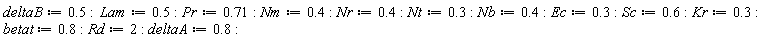 deltaB := .5; Lam := .5; Pr := .71; Nm := .4; Nr := .4; Nt := .3; Nb := .4; Ec := .3; Sc := .6; Kr := .3; betat := .8; Rd := 2; deltaA := .8