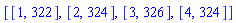 [[1, 322], [2, 324], [3, 326], [4, 324]]