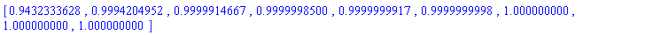 [.9432333628, .9994204952, .9999914667, .9999998500, .9999999917, .9999999998, 1.000000000, 1.000000000, 1.000000000]