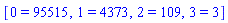 [0 = 95515, 1 = 4373, 2 = 109, 3 = 3]