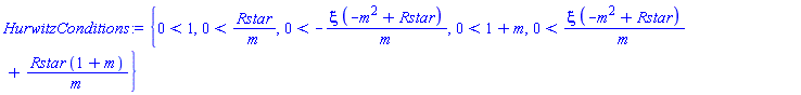 {0 < 1, 0 < Rstar/m, 0 < -xi*(-m^2+Rstar)/m, 0 < 1+m, 0 < xi*(-m^2+Rstar)/m+Rstar*(1+m)/m}