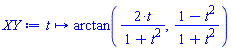 proc (t) options operator, arrow; arctan(2*t/(1+t^2), (1-t^2)/(1+t^2)) end proc
