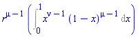 r^(mu-1)*(Int(x^(nu-1)*(1-x)^(mu-1), x = 0 .. 1))