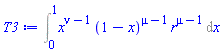 Int(x^(nu-1)*(1-x)^(mu-1)*r^(mu-1), x = 0 .. 1)