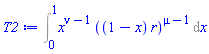 Int(x^(nu-1)*((1-x)*r)^(mu-1), x = 0 .. 1)