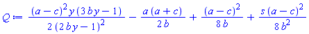 (1/2)*(a-c)^2*y*(3*b*y-1)/(2*b*y-1)^2-(1/2)*a*(a+c)/b+(1/8)*(a-c)^2/b+(1/8)*s*(a-c)^2/b^2