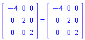 (Matrix(3, 3, {(1, 1) = -4, (1, 2) = 0, (1, 3) = 0, (2, 1) = 0, (2, 2) = 2, (2, 3) = 0, (3, 1) = 0, (3, 2) = 0, (3, 3) = 2})) = (Matrix(3, 3, {(1, 1) = -4, (1, 2) = 0, (1, 3) = 0, (2, 1) = 0, (2, 2) = 2, (2, 3) = 0, (3, 1) = 0, (3, 2) = 0, (3, 3) = 2}))
