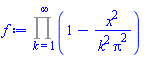 Product(1-x^2/(k^2*Pi^2), k = 1 .. infinity)