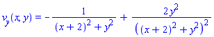 v[y](x, y) = -1/((x+2)^2+y^2)+2*y^2/((x+2)^2+y^2)^2