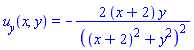 u[y](x, y) = -2*(x+2)*y/((x+2)^2+y^2)^2