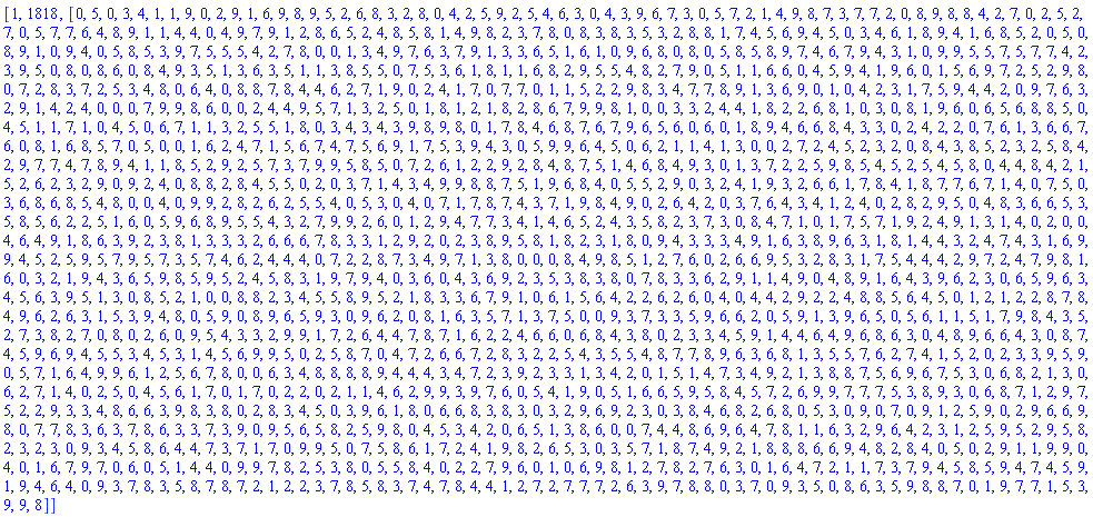 [1, 1818, [0, 5, 0, 3, 4, 1, 1, 9, 0, 2, 9, 1, 6, 9, 8, 9, 5, 2, 6, 8, 3, 2, 8, 0, 4, 2, 5, 9, 2, 5, 4, 6, 3, 0, 4, 3, 9, 6, 7, 3, 0, 5, 7, 2, 1, 4, 9, 8, 7, 3, 7, 7, 2, 0, 8, 9, 8, 8, 4, 2, 7, 0, 2, 5, 2, 7, 0, 5, 7, 7, 6, 4, 8, 9, 1, 1, 4, 4, 0, 4, 9, 7, 9, 1, 2, 8, 6, 5, 2, 4, 8, 5, 8, 1, 4, 9, 8, 2, 3, 7, 8, 0, 8, 3, 8, 3, 5, 3, 2, 8, 8, 1, 7, 4, 5, 6, 9, 4, 5, 0, 3, 4, 6, 1, 8, 9, 4, 1, 6, 8, 5, 2, 0, 5, 0, 8, 9, 1, 0, 9, 4, 0, 5, 8, 5, 3, 9, 7, 5, 5, 5, 4, 2, 7, 8, 0, 0, 1, 3, 4, 9, 7, 6, 3, 7, 9, 1, 3, 3, 6, 5, 1, 6, 1, 0, 9, 6, 8, 0, 8, 0, 5, 8, 5, 8, 9, 7, 4, 6, 7, 9, 4, 3, 1, 0, 9, 9, 5, 5, 7, 5, 7, 7, 4, 2, 3, 9, 5, 0, 8, 0, 8, 6, 0, 8, 4, 9, 3, 5, 1, 3, 6, 3, 5, 1, 1, 3, 8, 5, 5, 0, 7, 5, 3, 6, 1, 8, 1, 1, 6, 8, 2, 9, 5, 5, 4, 8, 2, 7, 9, 0, 5, 1, 1, 6, 6, 0, 4, 5, 9, 4, 1, 9, 6, 0, 1, 5, 6, 9, 7, 2, 5, 2, 9, 8, 0, 7, 2, 8, 3, 7, 2, 5, 3, 4, 8, 0, 6, 4, 0, 8, 8, 7, 8, 4, 4, 6, 2, 7, 1, 9, 0, 2, 4, 1, 7, 0, 7, 7, 0, 1, 1, 5, 2, 2, 9, 8, 3, 4, 7, 7, 8, 9, 1, 3, 6, 9, 0, 1, 0, 4, 2, 3, 1, 7, 5, 9, 4, 4, 2, 0, 9, 7, 6, 3, 2, 9, 1, 4, 2, 4, 0, 0, 0, 7, 9, 9, 8, 6, 0, 0, 2, 4, 4, 9, 5, 7, 1, 3, 2, 5, 0, 1, 8, 1, 2, 1, 8, 2, 8, 6, 7, 9, 9, 8, 1, 0, 0, 3, 3, 2, 4, 4, 1, 8, 2, 2, 6, 8, 1, 0, 3, 0, 8, 1, 9, 6, 0, 6, 5, 6, 8, 8, 5, 0, 4, 5, 1, 1, 7, 1, 0, 4, 5, 0, 6, 7, 1, 1, 3, 2, 5, 5, 1, 8, 0, 3, 4, 3, 4, 3, 9, 8, 9, 8, 0, 1, 7, 8, 4, 6, 8, 7, 6, 7, 9, 6, 5, 6, 0, 6, 0, 1, 8, 9, 4, 6, 6, 8, 4, 3, 3, 0, 2, 4, 2, 2, 0, 7, 6, 1, 3, 6, 6, 7, 6, 0, 8, 1, 6, 8, 5, 7, 0, 5, 0, 0, 1, 6, 2, 4, 7, 1, 5, 6, 7, 4, 7, 5, 6, 9, 1, 7, 5, 3, 9, 4, 3, 0, 5, 9, 9, 6, 4, 5, 0, 6, 2, 1, 1, 4, 1, 3, 0, 0, 2, 7, 2, 4, 5, 2, 3, 2, 0, 8, 4, 3, 8, 5, 2, 3, 2, 5, 8, 4, 2, 9, 7, 7, 4, 7, 8, 9, 4, 1, 1, 8, 5, 2, 9, 2, 5, 7, 3, 7, 9, 9, 5, 8, 5, 0, 7, 2, 6, 1, 2, 2, 9, 2, 8, 4, 8, 7, 5, 1, 4, 6, 8, 4, 9, 3, 0, 1, 3, 7, 2, 2, 5, 9, 8, 5, 4, 5, 2, 5, 4, 5, 8, 0, 4, 4, 8, 4, 2, 1, 5, 2, 6, 2, 3, 2, 9, 0, 9, 2, 4, 0, 8, 8, 2, 8, 4, 5, 5, 0, 2, 0, 3, 7, 1, 4, 3, 4, 9, 9, 8, 8, 7, 5, 1, 9, 6, 8, 4, 0, 5, 5, 2, 9, 0, 3, 2, 4, 1, 9, 3, 2, 6, 6, 1, 7, 8, 4, 1, 8, 7, 7, 6, 7, 1, 4, 0, 7, 5, 0, 3, 6, 8, 6, 8, 5, 4, 8, 0, 0, 4, 0, 9, 9, 2, 8, 2, 6, 2, 5, 5, 4, 0, 5, 3, 0, 4, 0, 7, 1, 7, 8, 7, 4, 3, 7, 1, 9, 8, 4, 9, 0, 2, 6, 4, 2, 0, 3, 7, 6, 4, 3, 4, 1, 2, 4, 0, 2, 8, 2, 9, 5, 0, 4, 8, 3, 6, 6, 5, 3, 5, 8, 5, 6, 2, 2, 5, 1, 6, 0, 5, 9, 6, 8, 9, 5, 5, 4, 3, 2, 7, 9, 9, 2, 6, 0, 1, 2, 9, 4, 7, 7, 3, 4, 1, 4, 6, 5, 2, 4, 3, 5, 8, 2, 3, 7, 3, 0, 8, 4, 7, 1, 0, 1, 7, 5, 7, 1, 9, 2, 4, 9, 1, 3, 1, 4, 0, 2, 0, 0, 4, 6, 4, 9, 1, 8, 6, 3, 9, 2, 3, 8, 1, 3, 3, 3, 2, 6, 6, 6, 7, 8, 3, 3, 1, 2, 9, 2, 0, 2, 3, 8, 9, 5, 8, 1, 8, 2, 3, 1, 8, 0, 9, 4, 3, 3, 3, 4, 9, 1, 6, 3, 8, 9, 6, 3, 1, 8, 1, 4, 4, 3, 2, 4, 7, 4, 3, 1, 6, 9, 9, 4, 5, 2, 5, 9, 5, 7, 9, 5, 7, 3, 5, 7, 4, 6, 2, 4, 4, 4, 0, 7, 2, 2, 8, 7, 3, 4, 9, 7, 1, 3, 8, 0, 0, 0, 8, 4, 9, 8, 5, 1, 2, 7, 6, 0, 2, 6, 6, 9, 5, 3, 2, 8, 3, 1, 7, 5, 4, 4, 4, 2, 9, 7, 2, 4, 7, 9, 8, 1, 6, 0, 3, 2, 1, 9, 4, 3, 6, 5, 9, 8, 5, 9, 5, 2, 4, 5, 8, 3, 1, 9, 7, 9, 4, 0, 3, 6, 0, 4, 3, 6, 9, 2, 3, 5, 3, 8, 3, 8, 0, 7, 8, 3, 3, 6, 2, 9, 1, 1, 4, 9, 0, 4, 8, 9, 1, 6, 4, 3, 9, 6, 2, 3, 0, 6, 5, 9, 6, 3, 4, 5, 6, 3, 9, 5, 1, 3, 0, 8, 5, 2, 1, 0, 0, 8, 8, 2, 3, 4, 5, 5, 8, 9, 5, 2, 1, 8, 3, 3, 6, 7, 9, 1, 0, 6, 1, 5, 6, 4, 2, 2, 6, 2, 6, 0, 4, 0, 4, 4, 2, 9, 2, 2, 4, 8, 8, 5, 6, 4, 5, 0, 1, 2, 1, 2, 2, 8, 7, 8, 4, 9, 6, 2, 6, 3, 1, 5, 3, 9, 4, 8, 0, 5, 9, 0, 8, 9, 6, 5, 9, 3, 0, 9, 6, 2, 0, 8, 1, 6, 3, 5, 7, 1, 3, 7, 5, 0, 0, 9, 3, 7, 3, 3, 5, 9, 6, 6, 2, 0, 5, 9, 1, 3, 9, 6, 5, 0, 5, 6, 1, 1, 5, 1, 7, 9, 8, 4, 3, 5, 2, 7, 3, 8, 2, 7, 0, 8, 0, 2, 6, 0, 9, 5, 4, 3, 3, 2, 9, 9, 1, 7, 2, 6, 4, 4, 7, 8, 7, 1, 6, 2, 2, 4, 6, 6, 0, 6, 8, 4, 3, 8, 0, 2, 3, 3, 4, 5, 9, 1, 4, 4, 6, 4, 9, 6, 8, 6, 3, 0, 4, 8, 9, 6, 6, 4, 3, 0, 8, 7, 4, 5, 9, 6, 9, 4, 5, 5, 3, 4, 5, 3, 1, 4, 5, 6, 9, 9, 5, 0, 2, 5, 8, 7, 0, 4, 7, 2, 6, 6, 7, 2, 8, 3, 2, 2, 5, 4, 3, 5, 5, 4, 8, 7, 7, 8, 9, 6, 3, 6, 8, 1, 3, 5, 5, 7, 6, 2, 7, 4, 1, 5, 2, 0, 2, 3, 3, 9, 5, 9, 0, 5, 7, 1, 6, 4, 9, 9, 6, 1, 2, 5, 6, 7, 8, 0, 0, 6, 3, 4, 8, 8, 8, 8, 9, 4, 4, 4, 3, 4, 7, 2, 3, 9, 2, 3, 3, 1, 3, 4, 2, 0, 1, 5, 1, 4, 7, 3, 4, 9, 2, 1, 3, 8, 8, 7, 5, 6, 9, 6, 7, 5, 3, 0, 6, 8, 2, 1, 3, 0, 6, 2, 7, 1, 4, 0, 2, 5, 0, 4, 5, 6, 1, 7, 0, 1, 7, 0, 2, 2, 0, 2, 1, 1, 4, 6, 2, 9, 9, 3, 9, 7, 6, 0, 5, 4, 1, 9, 0, 5, 1, 6, 6, 5, 9, 5, 8, 4, 5, 7, 2, 6, 9, 9, 7, 7, 7, 5, 3, 8, 9, 3, 0, 6, 8, 7, 1, 2, 9, 7, 5, 2, 2, 9, 3, 3, 4, 8, 6, 6, 3, 9, 8, 3, 8, 0, 2, 8, 3, 4, 5, 0, 3, 9, 6, 1, 8, 0, 6, 6, 8, 3, 8, 3, 0, 3, 2, 9, 6, 9, 2, 3, 0, 3, 8, 4, 6, 8, 2, 6, 8, 0, 5, 3, 0, 9, 0, 7, 0, 9, 1, 2, 5, 9, 0, 2, 9, 6, 6, 9, 8, 0, 7, 7, 8, 3, 6, 3, 7, 8, 6, 3, 3, 7, 3, 9, 0, 9, 5, 6, 5, 8, 2, 5, 9, 8, 0, 4, 5, 3, 4, 2, 0, 6, 5, 1, 3, 8, 6, 0, 0, 7, 4, 4, 8, 6, 9, 6, 4, 7, 8, 1, 1, 6, 3, 2, 9, 6, 4, 2, 3, 1, 2, 5, 9, 5, 2, 9, 5, 8, 2, 3, 2, 3, 0, 9, 3, 4, 5, 8, 6, 4, 4, 7, 3, 7, 1, 7, 0, 9, 9, 5, 0, 7, 5, 8, 6, 1, 7, 2, 4, 1, 9, 8, 2, 6, 5, 3, 0, 3, 5, 7, 1, 8, 7, 4, 9, 2, 1, 8, 8, 8, 6, 6, 9, 4, 8, 2, 8, 4, 0, 5, 0, 2, 9, 1, 1, 9, 9, 0, 4, 0, 1, 6, 7, 9, 7, 0, 6, 0, 5, 1, 4, 4, 0, 9, 9, 7, 8, 2, 5, 3, 8, 0, 5, 5, 8, 4, 0, 2, 2, 7, 9, 6, 0, 1, 0, 6, 9, 8, 1, 2, 7, 8, 2, 7, 6, 3, 0, 1, 6, 4, 7, 2, 1, 1, 7, 3, 7, 9, 4, 5, 8, 5, 9, 4, 7, 4, 5, 9, 1, 9, 4, 6, 4, 0, 9, 3, 7, 8, 3, 5, 8, 7, 8, 7, 2, 1, 2, 2, 3, 7, 8, 5, 8, 3, 7, 4, 7, 8, 4, 4, 1, 2, 7, 2, 7, 7, 7, 2, 6, 3, 9, 7, 8, 8, 0, 3, 7, 0, 9, 3, 5, 0, 8, 6, 3, 5, 9, 8, 8, 7, 0, 1, 9, 7, 7, 1, 5, 3, 9, 9, 8]]