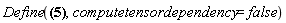 Define(R[mu, nu] = (1/2)*Physics[d_][mu](Physics[d_][sigma](h[`~sigma`, nu], [X]), [X])+(1/2)*Physics[d_][nu](Physics[d_][sigma](h[`~sigma`, mu], [X]), [X])-(1/2)*Physics[d_][mu](Physics[d_][nu](h[`~sigma`, sigma], [X]), [X])-(1/2)*Physics[dAlembertian](h[mu, nu], [X]), computetensordependency = false)