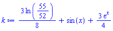 (3/8)*ln(55/52)+sin(x)+(3/4)*exp(x)