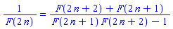 1/F(2*n) = (F(2*n+2)+F(2*n+1))/(F(2*n+1)*F(2*n+2)-1)