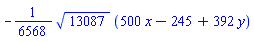 -(1/6568)*13087^(1/2)*(500*x-245+392*y)