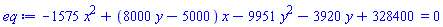 -1575*x^2+(8000*y-5000)*x-9951*y^2-3920*y+328400 = 0