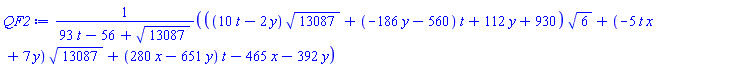(((10*t-2*y)*13087^(1/2)+(-186*y-560)*t+112*y+930)*6^(1/2)+(-5*t*x+7*y)*13087^(1/2)+(280*x-651*y)*t-465*x-392*y)/(93*t-56+13087^(1/2))