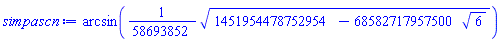 arcsin((1/58693852)*(1451954478752954-68582717957500*6^(1/2))^(1/2))