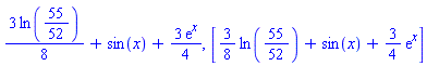 3*ln(55/52)*(1/8)+sin(x)+3*exp(x)*(1/4)