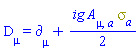 D[mu] = Physics:-d_[mu]+(1/2)*ig*A[mu, a]*Physics:-Psigma[a]