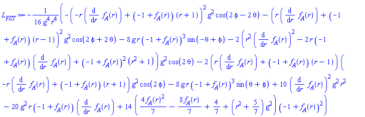 -(1/16)*(-(-r*(diff(f__A(r), r))+(-1+f__A(r))*(r+1))^2*g^2*cos(2*phi-2*theta)-(r*(diff(f__A(r), r))+(-1+f__A(r))*(r-1))^2*g^2*cos(2*phi+2*theta)-8*g*r*(-1+f__A(r))^3*sin(-theta+phi)-2*(r^2*(diff(f__A(r), r))^2-2*r*(-1+f__A(r))*(diff(f__A(r), r))+(-1+f__A(r))^2*(r^2+1))*g^2*cos(2*theta)-2*(r*(diff(f__A(r), r))+(-1+f__A(r))*(r-1))*(-r*(diff(f__A(r), r))+(-1+f__A(r))*(r+1))*g^2*cos(2*phi)-8*g*r*(-1+f__A(r))^3*sin(theta+phi)+10*(diff(f__A(r), r))^2*g^2*r^2-20*g^2*r*(-1+f__A(r))*(diff(f__A(r), r))+14*((4/7)*f__A(r)^2-(8/7)*f__A(r)+4/7+(r^2+5/7)*g^2)*(-1+f__A(r))^2)/(g^4*r^4)