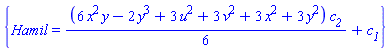 {Hamil(x, y, u, v) = (1/6)*(6*x^2*y-2*y^3+3*u^2+3*v^2+3*x^2+3*y^2)*c__2+c__1}