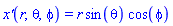 `x'`(r, theta, phi) = r*sin(theta)*cos(phi)