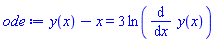 y(x)-x = 3*ln(diff(y(x), x))