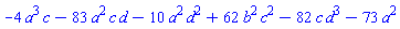 -4*a^3*c-83*a^2*c*d-10*a^2*d^2+62*b^2*c^2-82*c*d^3-73*a^2