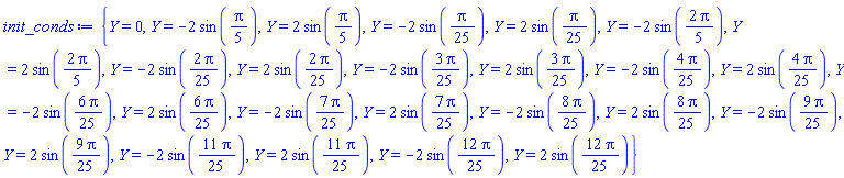 {Y = 0, Y = -2*sin((1/5)*Pi), Y = 2*sin((1/5)*Pi), Y = -2*sin((1/25)*Pi), Y = 2*sin((1/25)*Pi), Y = -2*sin((2/5)*Pi), Y = 2*sin((2/5)*Pi), Y = -2*sin((2/25)*Pi), Y = 2*sin((2/25)*Pi), Y = -2*sin((3/25)*Pi), Y = 2*sin((3/25)*Pi), Y = -2*sin((4/25)*Pi), Y = 2*sin((4/25)*Pi), Y = -2*sin((6/25)*Pi), Y = 2*sin((6/25)*Pi), Y = -2*sin((7/25)*Pi), Y = 2*sin((7/25)*Pi), Y = -2*sin((8/25)*Pi), Y = 2*sin((8/25)*Pi), Y = -2*sin((9/25)*Pi), Y = 2*sin((9/25)*Pi), Y = -2*sin((11/25)*Pi), Y = 2*sin((11/25)*Pi), Y = -2*sin((12/25)*Pi), Y = 2*sin((12/25)*Pi)}