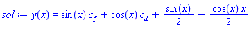 y(x) = sin(x)*c__5+cos(x)*c__4+(1/2)*sin(x)-(1/2)*cos(x)*x