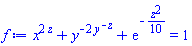 x^(2*z)+y^(-2*y^(-z))+exp(-(1/10)*z^2) = 1