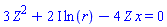 3*Z^2+(2*I)*ln(r)-4*Z*x = 0