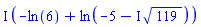 I*(-ln(6)+ln(-5-I*119^(1/2)))