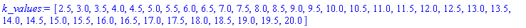 [2.5, 3.0, 3.5, 4.0, 4.5, 5.0, 5.5, 6.0, 6.5, 7.0, 7.5, 8.0, 8.5, 9.0, 9.5, 10.0, 10.5, 11.0, 11.5, 12.0, 12.5, 13.0, 13.5, 14.0, 14.5, 15.0, 15.5, 16.0, 16.5, 17.0, 17.5, 18.0, 18.5, 19.0, 19.5, 20.0]