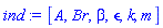 [A, Br, beta, epsilon, k, m]
