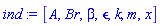 [A, Br, beta, epsilon, k, m, x]