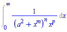 Int(1/((a^2+x^m)^n*x^p), x = 0 .. infinity)